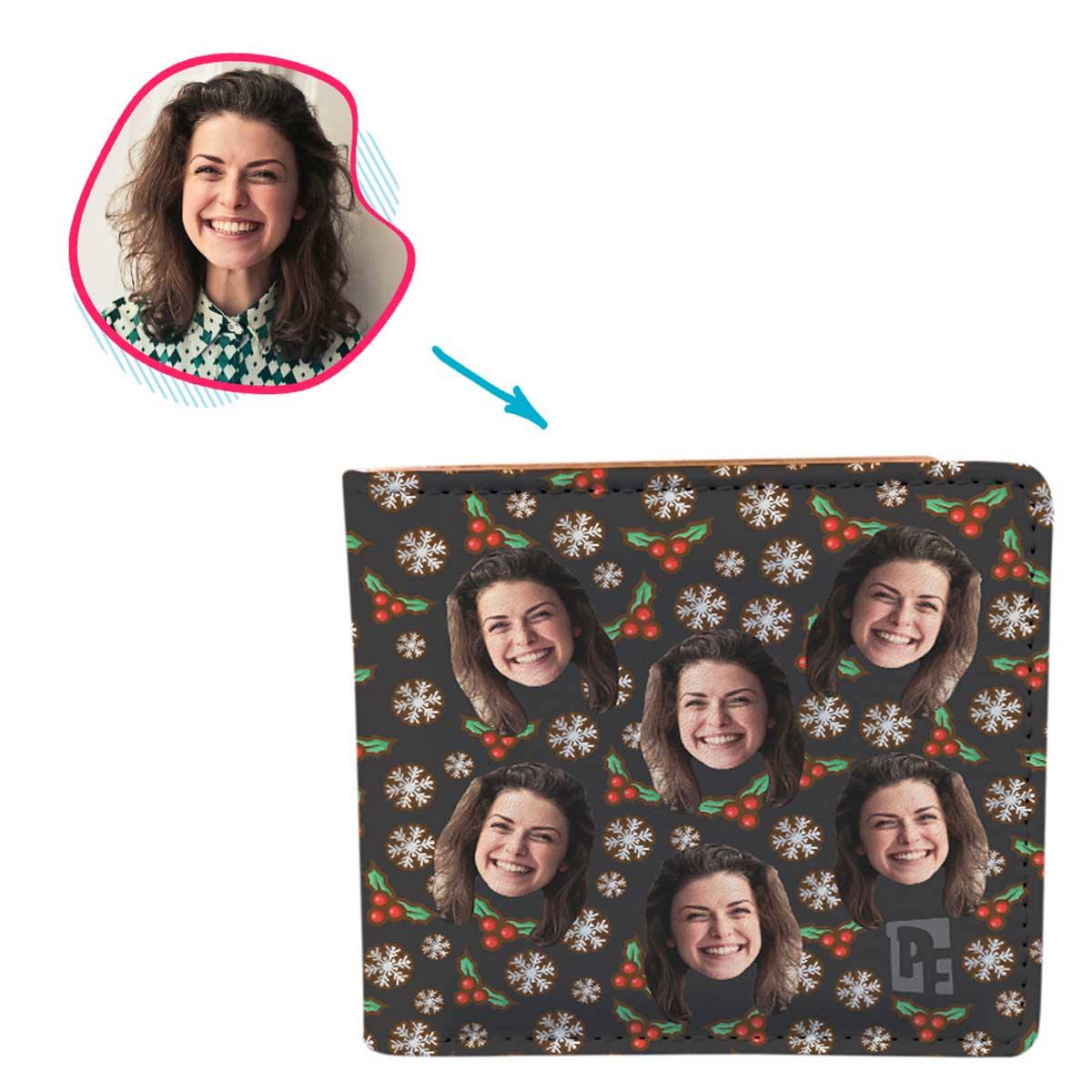 dark Mistletoe wallet personalized with photo of face printed on it