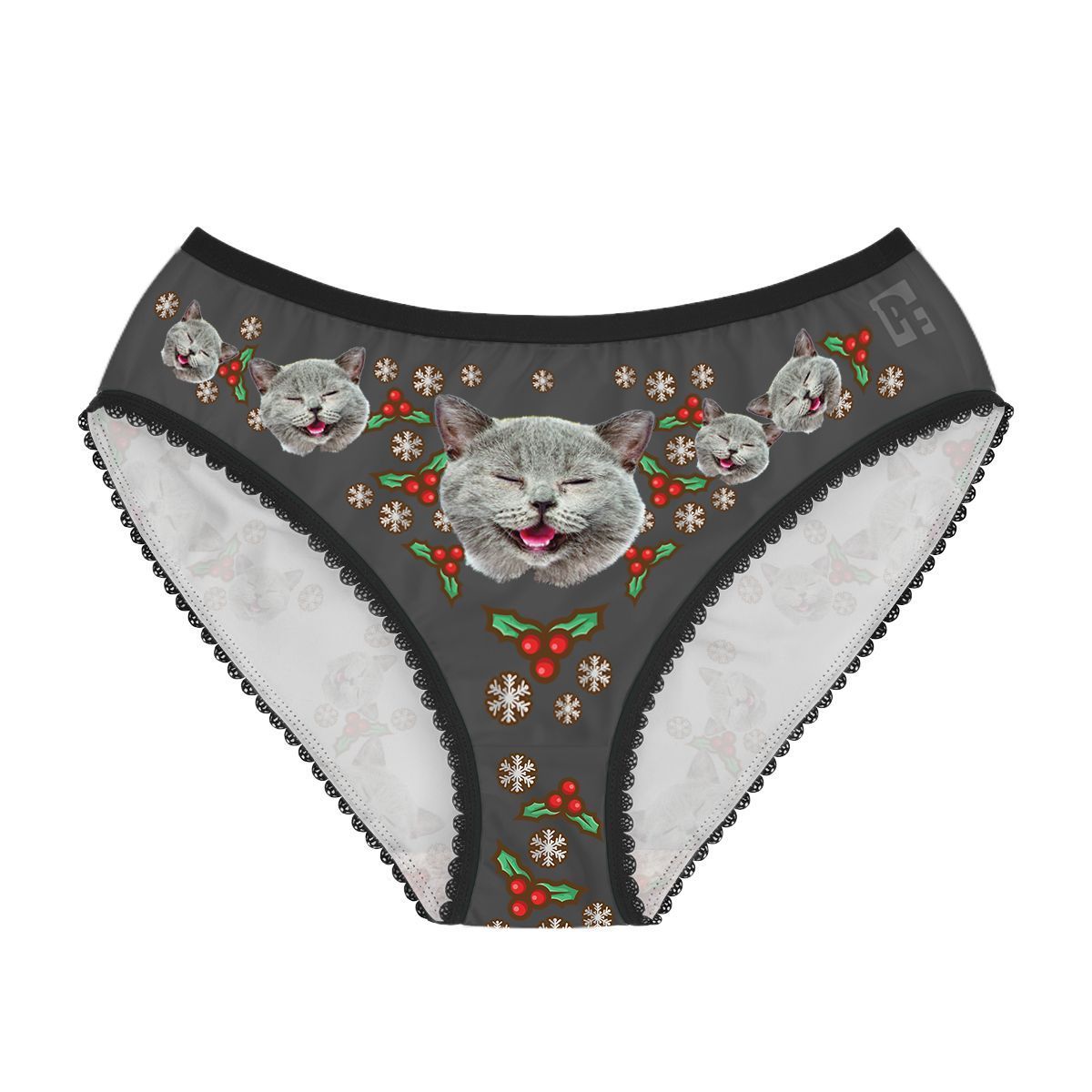 Dark Mistletoe women's underwear briefs personalized with photo printed on them