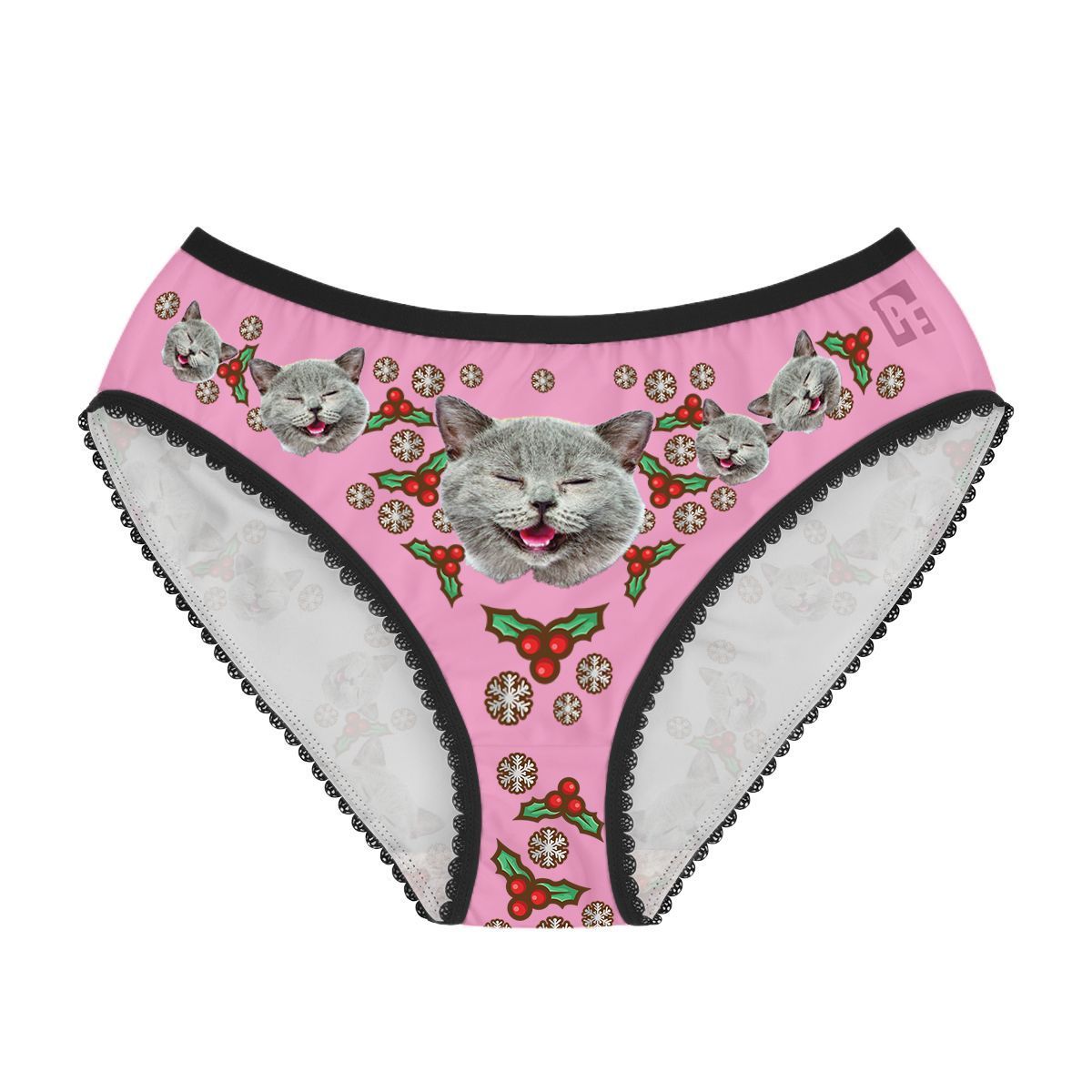 Pink Mistletoe women's underwear briefs personalized with photo printed on them