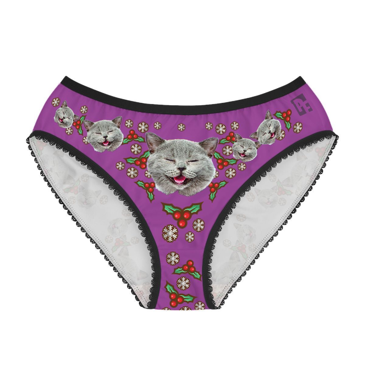 Purple Mistletoe women's underwear briefs personalized with photo printed on them