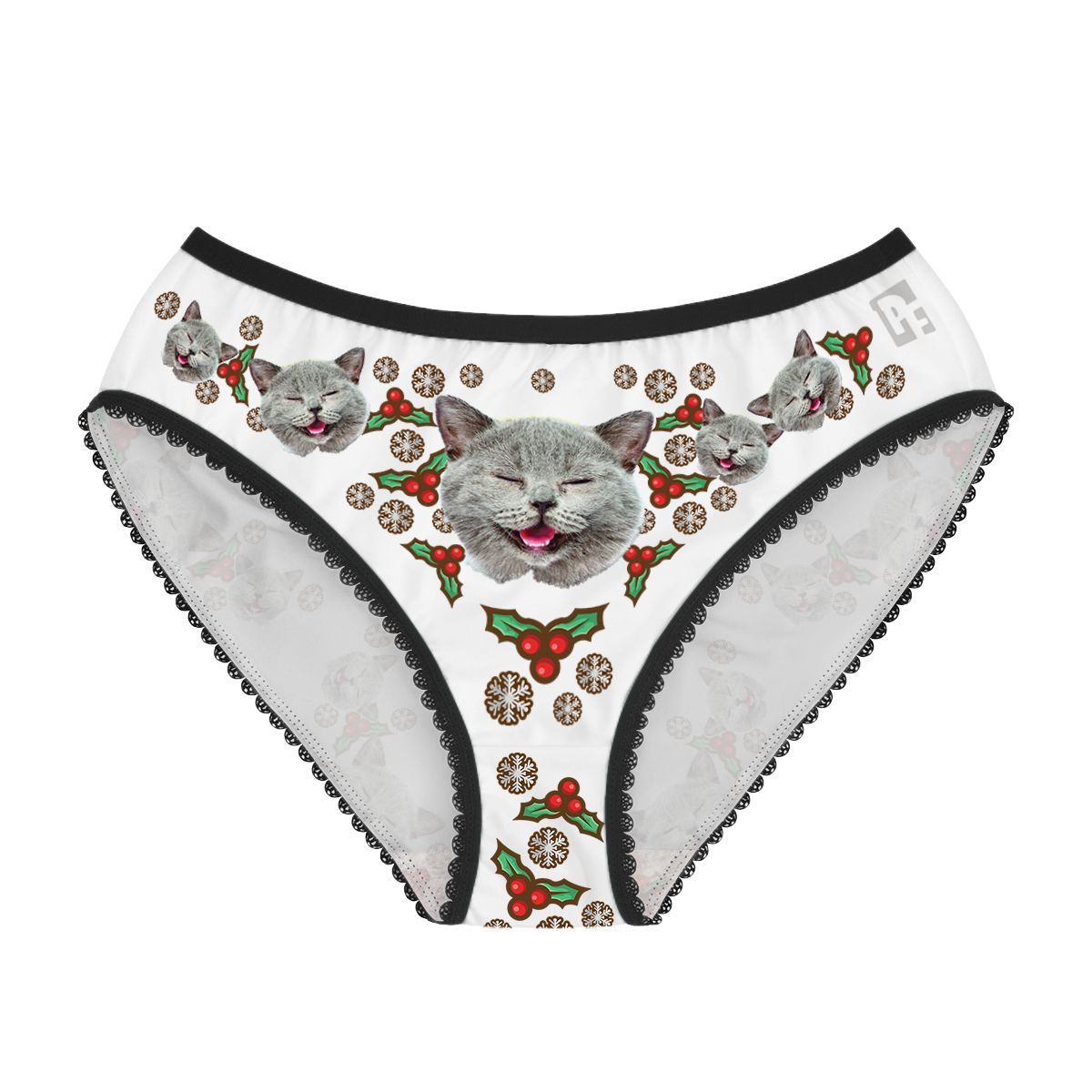White Mistletoe women's underwear briefs personalized with photo printed on them