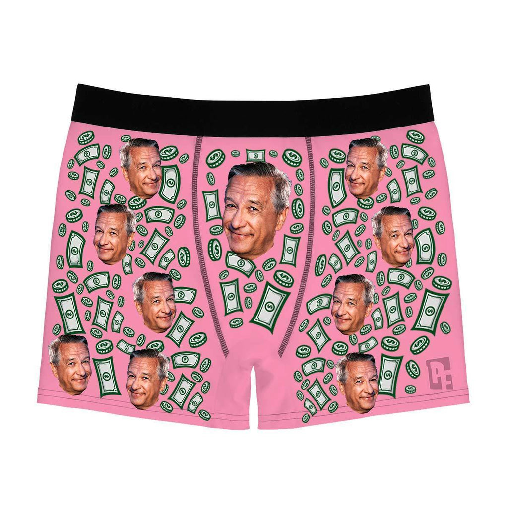 Pink Money men's boxer briefs personalized with photo printed on them