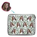 Load image into Gallery viewer, white Money laptop sleeve personalized with photo of face printed on them
