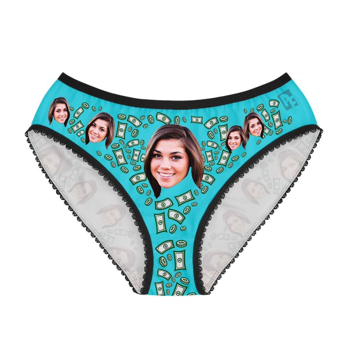 Blue Money women's underwear briefs personalized with photo printed on them