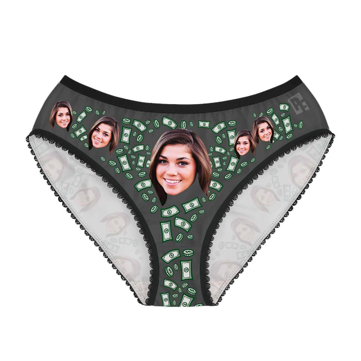 Dark Money women's underwear briefs personalized with photo printed on them