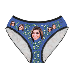 Darkblue Money women's underwear briefs personalized with photo printed on them