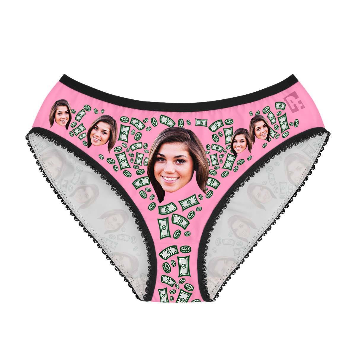 Pink Money women's underwear briefs personalized with photo printed on them