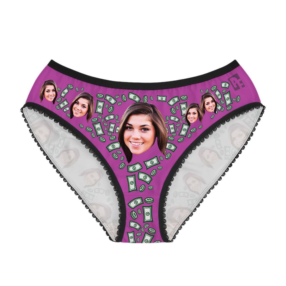 Purple Money women's underwear briefs personalized with photo printed on them