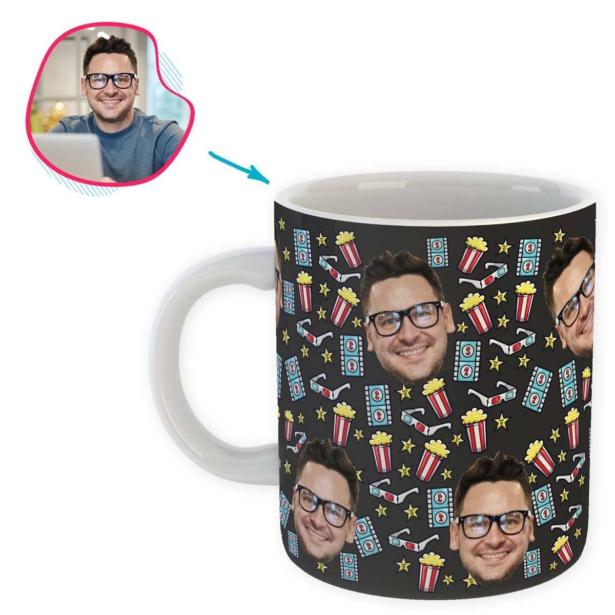 dark Movie mug personalized with photo of face printed on it