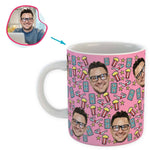 Load image into Gallery viewer, pink Movie mug personalized with photo of face printed on it
