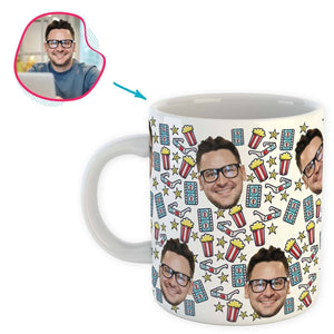white Movie mug personalized with photo of face printed on it