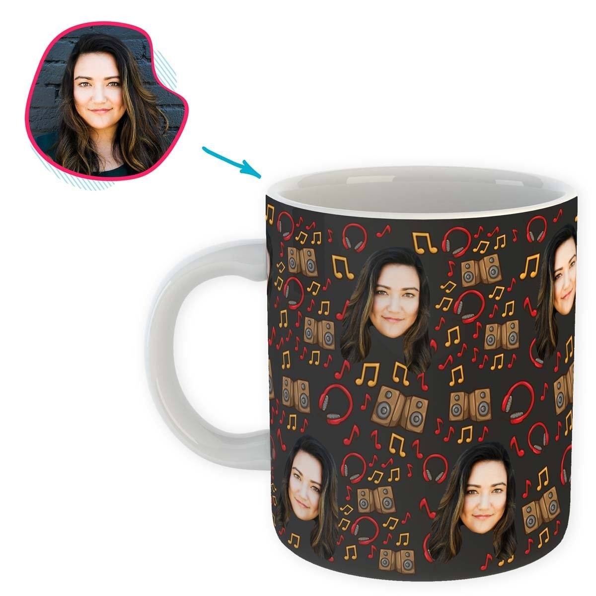 dark Music mug personalized with photo of face printed on it