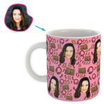 Load image into Gallery viewer, pink Music mug personalized with photo of face printed on it
