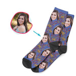 Load image into Gallery viewer, darkblue Music socks personalized with photo of face printed on them
