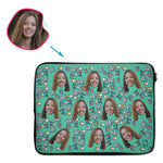 Load image into Gallery viewer, mint Photography laptop sleeve personalized with photo of face printed on them
