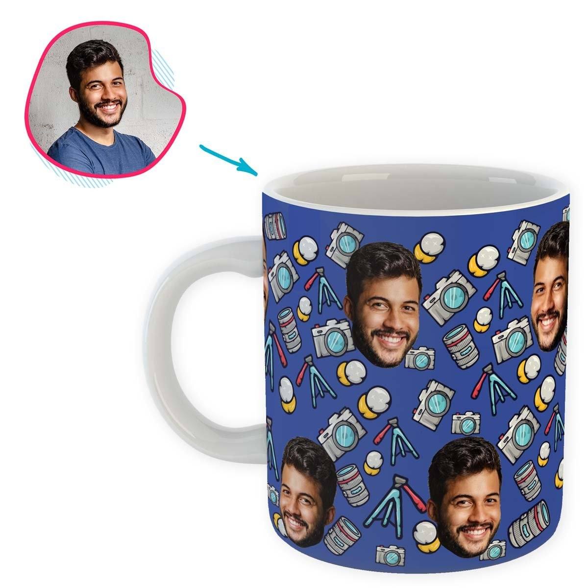 darkblue Photography mug personalized with photo of face printed on it