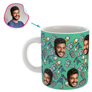 mint Photography mug personalized with photo of face printed on it