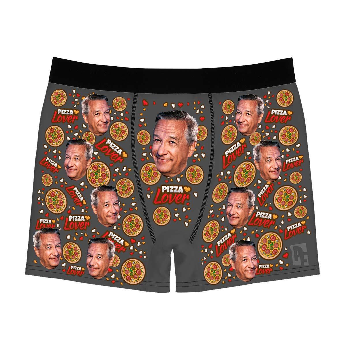 Dark Pizza Lover men's boxer briefs personalized with photo printed on them