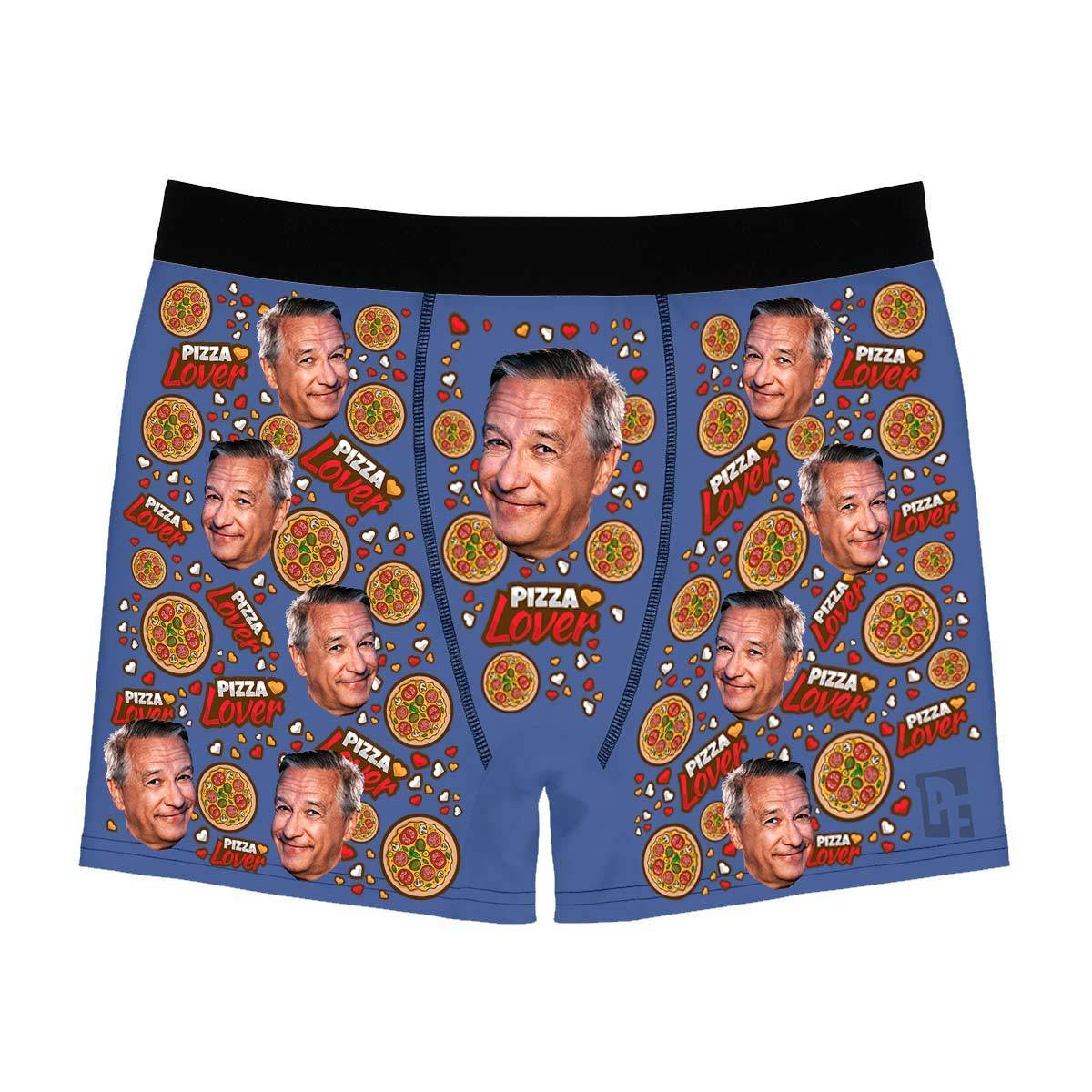 Darkblue Pizza Lover men's boxer briefs personalized with photo printed on them