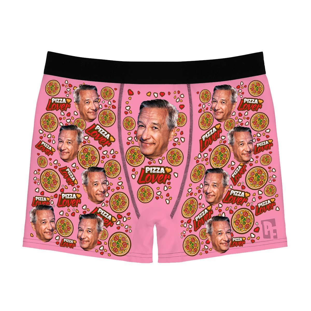 Pink Pizza Lover men's boxer briefs personalized with photo printed on them