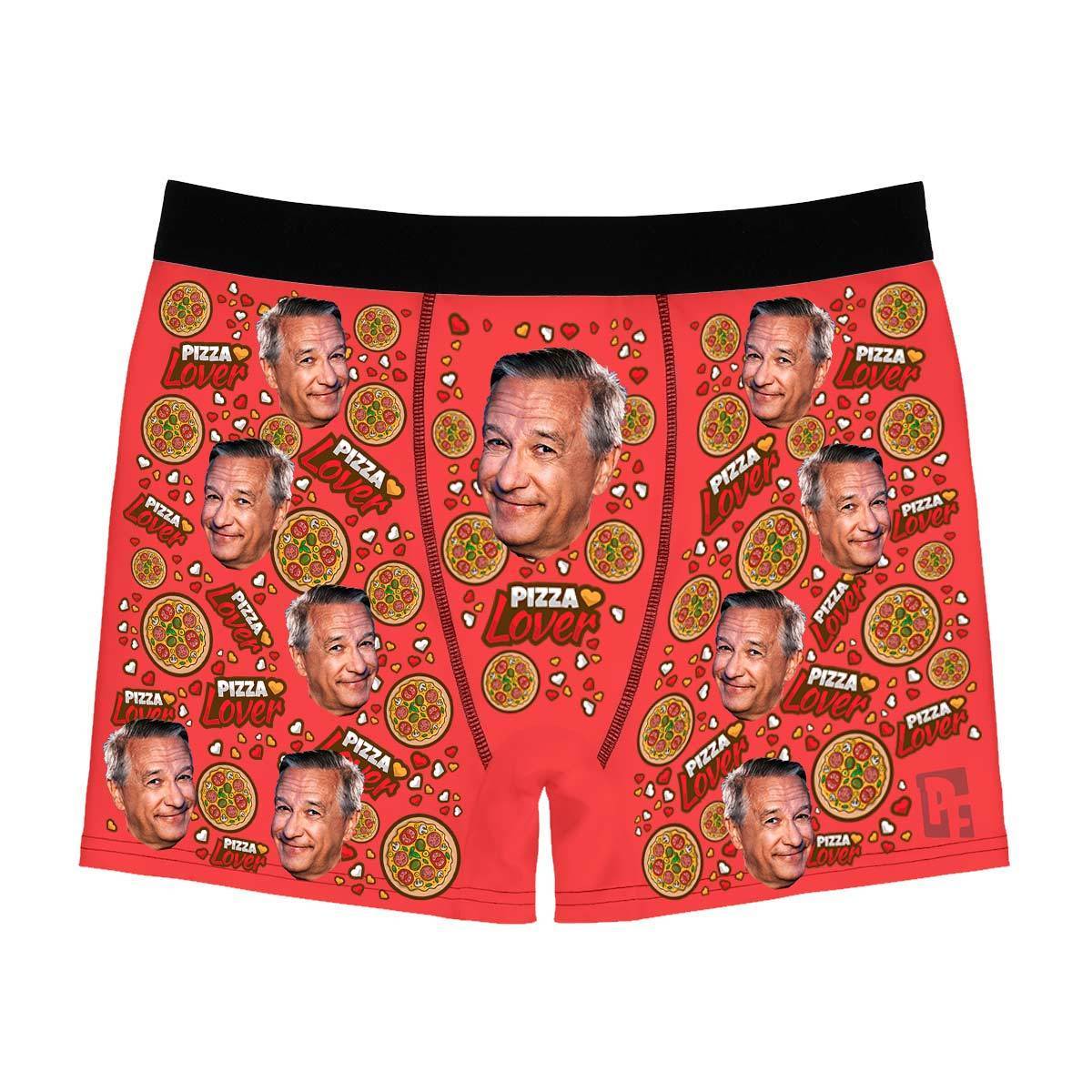 Red Pizza Lover men's boxer briefs personalized with photo printed on them