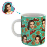 Load image into Gallery viewer, mint Pizza Lover mug personalized with photo of face printed on it
