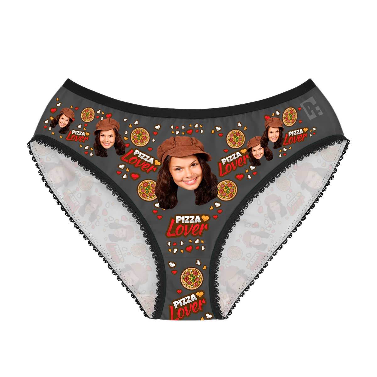 Dark Pizza Lover women's underwear briefs personalized with photo printed on them