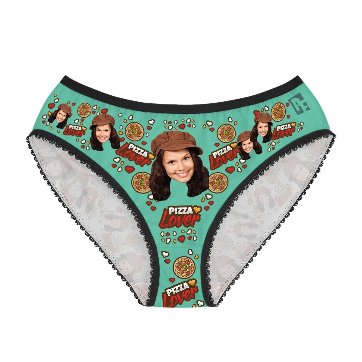 Mint Pizza Lover women's underwear briefs personalized with photo printed on them