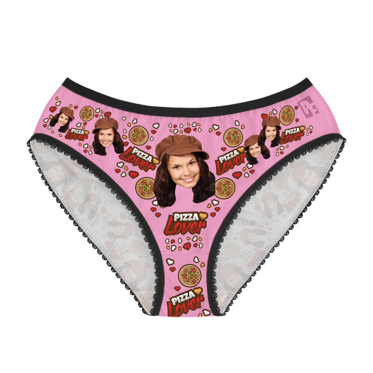 Pink Pizza Lover women's underwear briefs personalized with photo printed on them