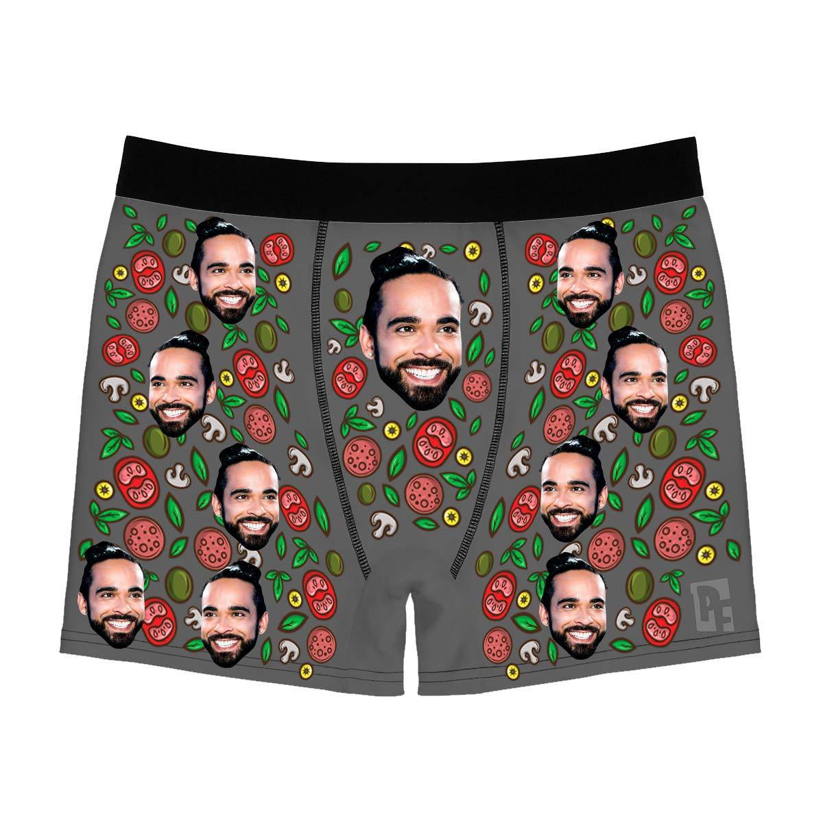 Dark Pizza men's boxer briefs personalized with photo printed on them