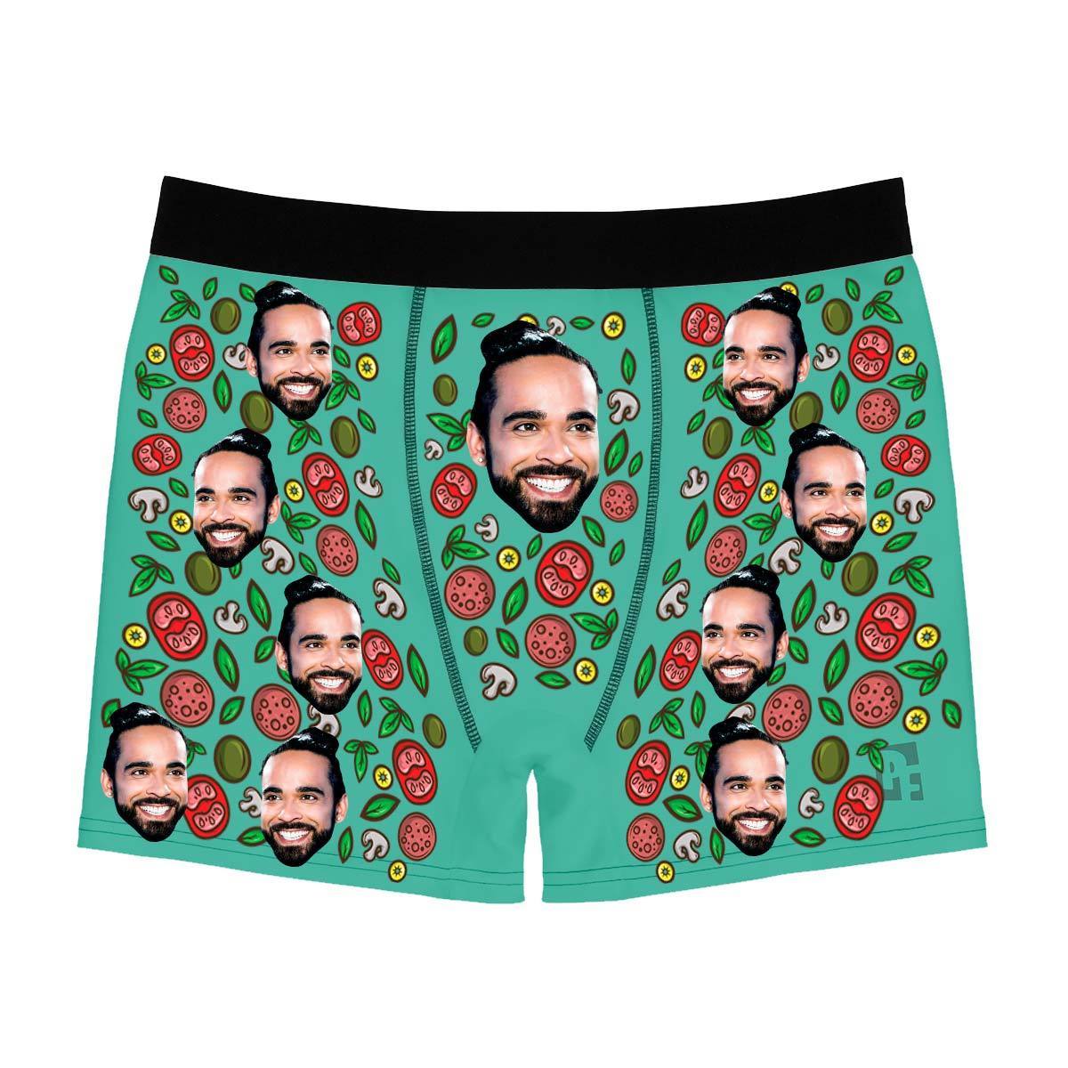 Mint Pizza men's boxer briefs personalized with photo printed on them