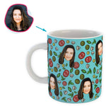 Load image into Gallery viewer, blue Pizza mug personalized with photo of face printed on it
