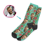 Load image into Gallery viewer, mint Pizza socks personalized with photo of face printed on them
