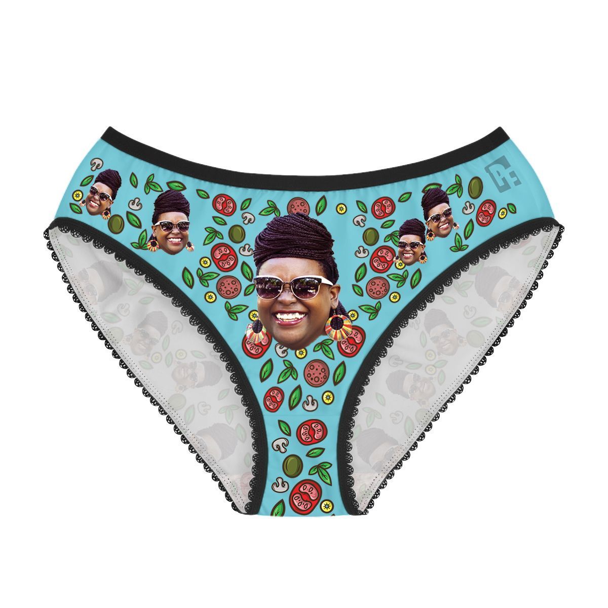 Blue Pizza women's underwear briefs personalized with photo printed on them