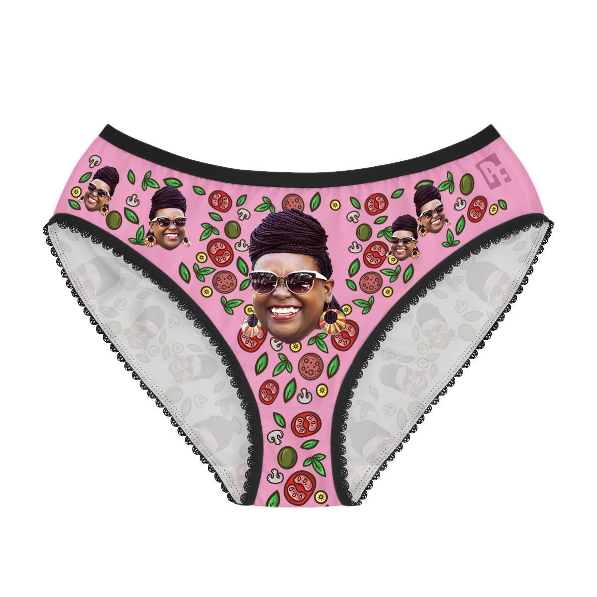 Pink Pizza women's underwear briefs personalized with photo printed on them