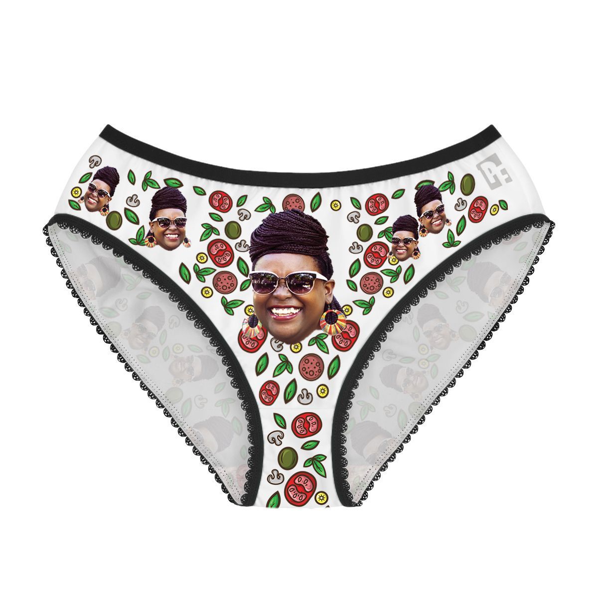 White Pizza women's underwear briefs personalized with photo printed on them