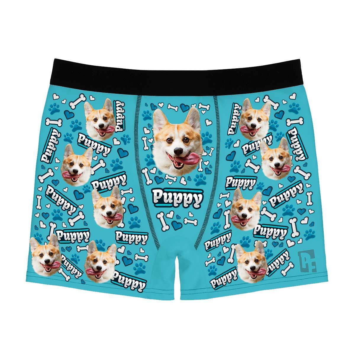 Blue Puppy men's boxer briefs personalized with photo printed on them