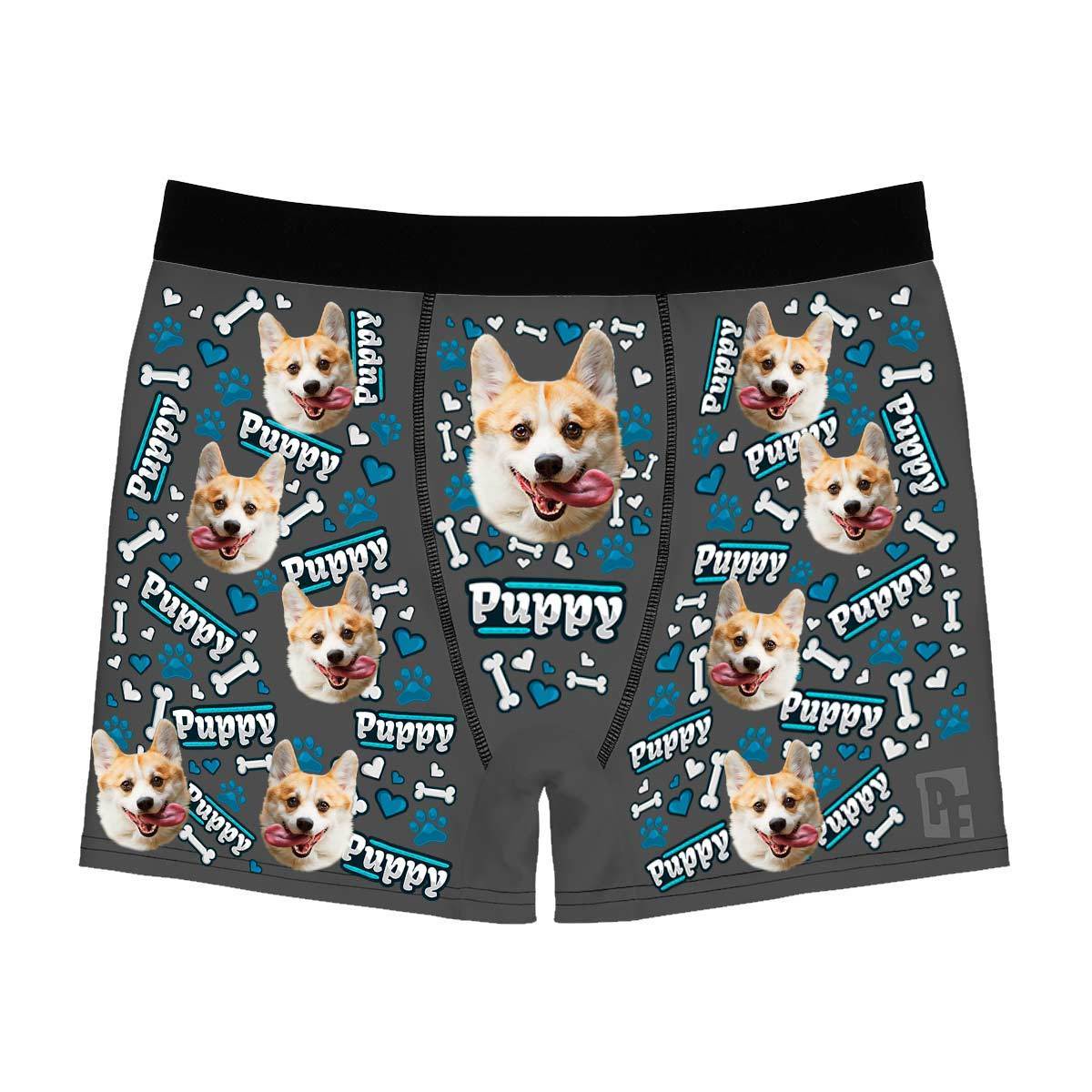 Dark Puppy men's boxer briefs personalized with photo printed on them