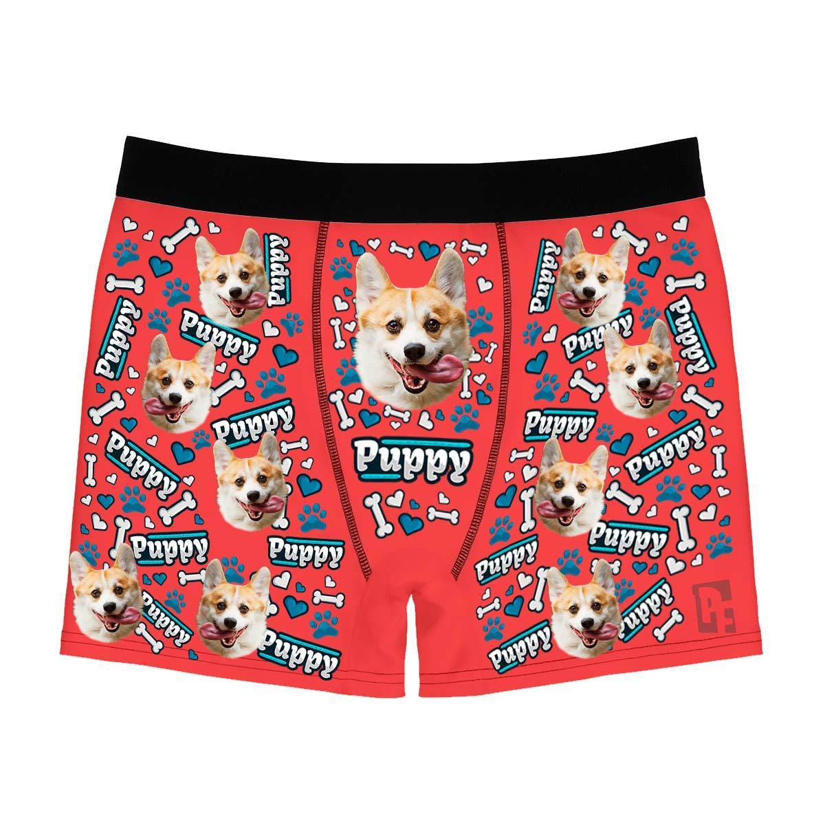 Red Puppy men's boxer briefs personalized with photo printed on them