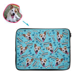Load image into Gallery viewer, blue Puppy laptop sleeve personalized with photo of face printed on them
