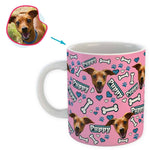 Load image into Gallery viewer, pink Puppy mug personalized with photo of face printed on it
