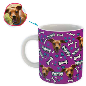 purple Puppy mug personalized with photo of face printed on it