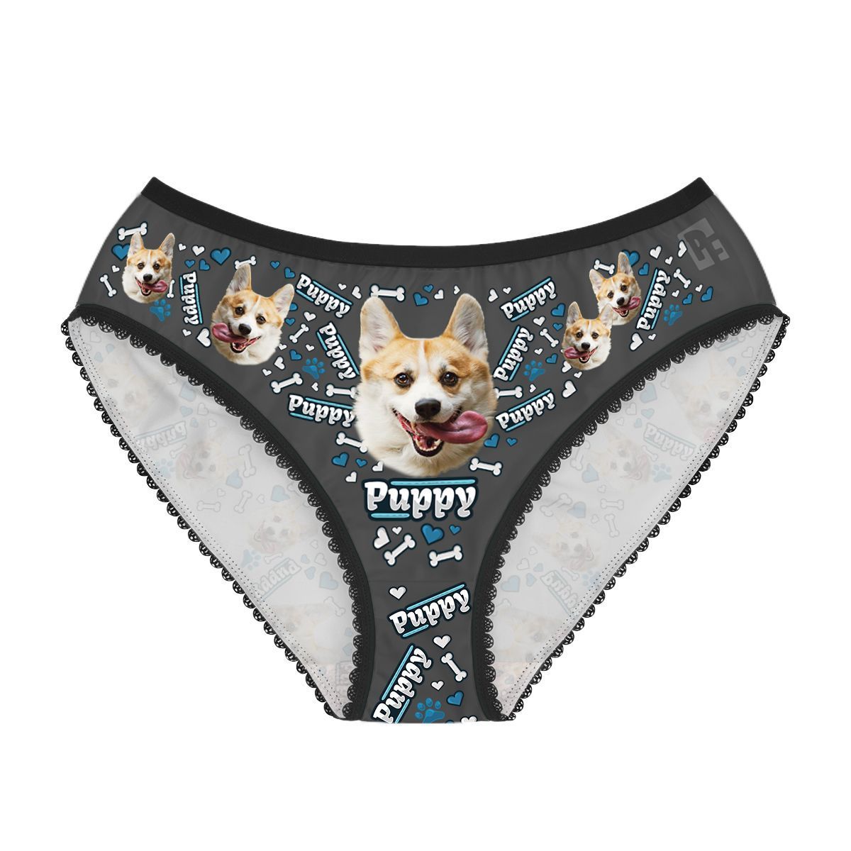 Dark Puppy women's underwear briefs personalized with photo printed on them