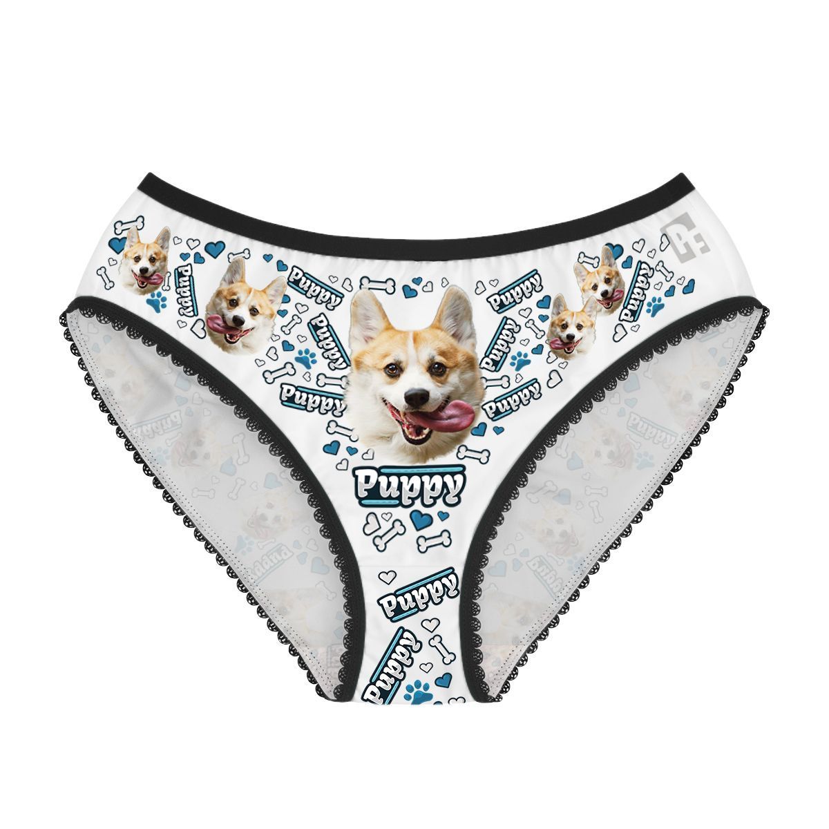 White Puppy women's underwear briefs personalized with photo printed on them