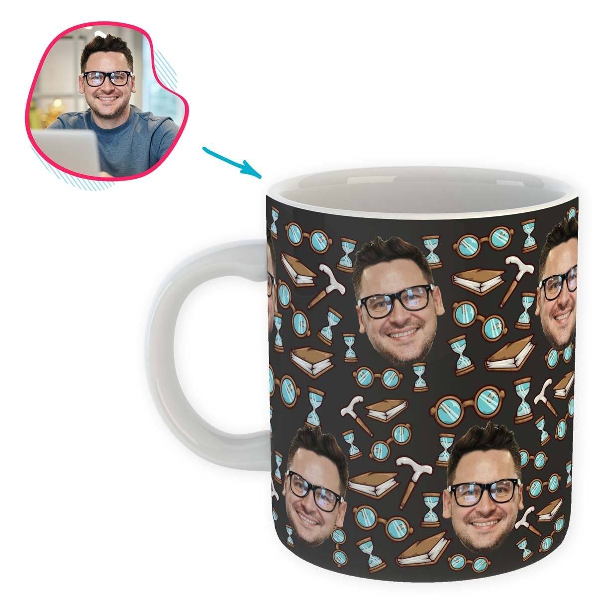 Dark Retirement personalized mug with photo of face printed on it