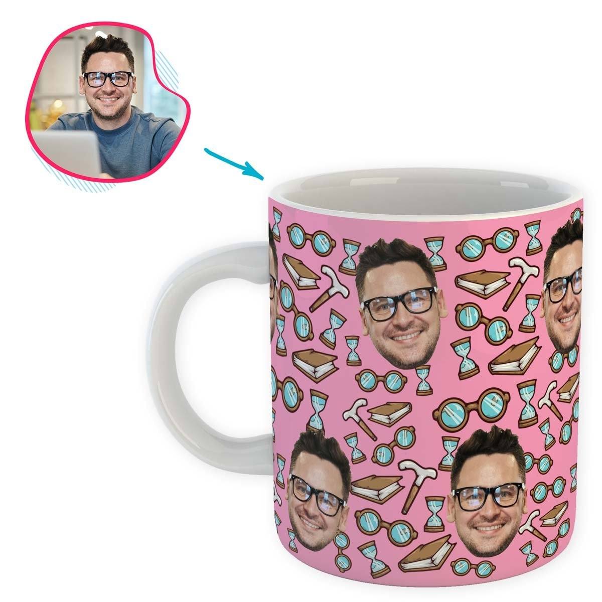 Pink Retirement personalized mug with photo of face printed on it