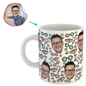 White Retirement personalized mug with photo of face printed on it