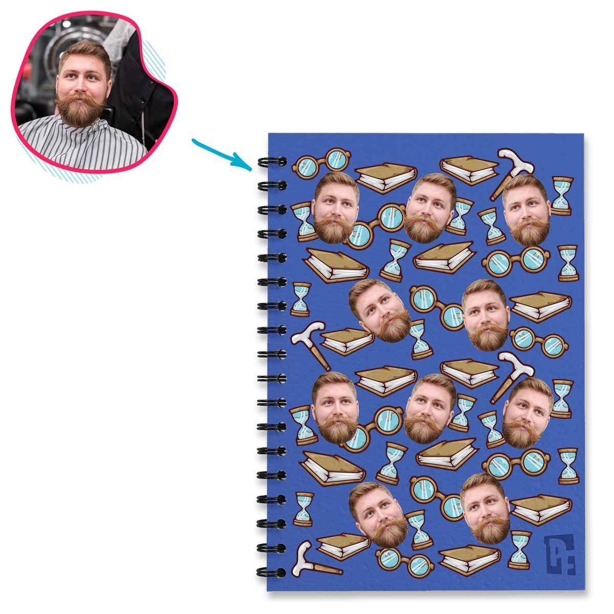 Darkblue Auntie personalized notebook with photo of face printed on them