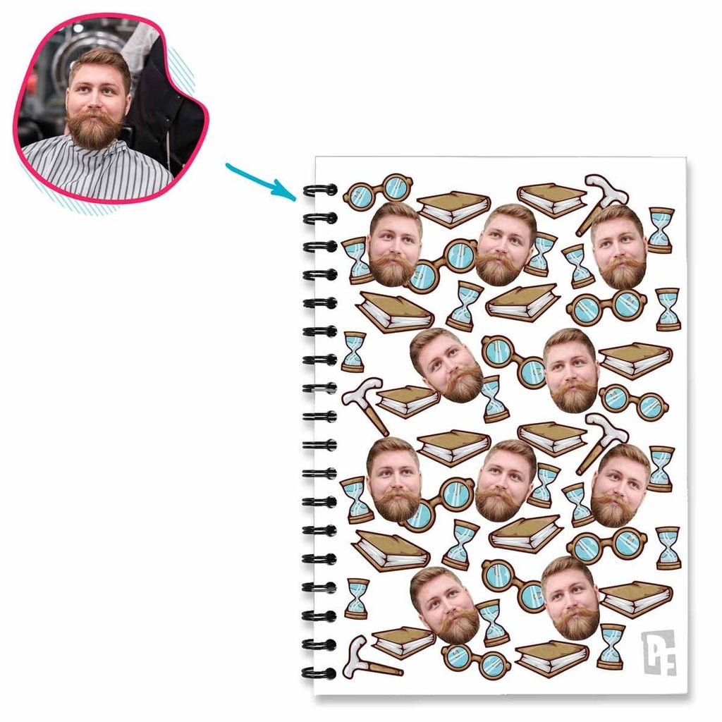 White Auntie personalized notebook with photo of face printed on them