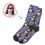 Load image into Gallery viewer, Darkblue Retirement personalized socks with photo of face printed on them
